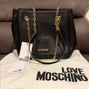 Love Moschino Black Shoulder Bag with Gold Chain